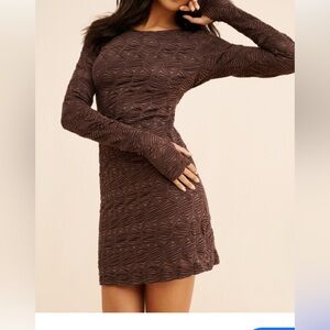 Free People Pauli Mini Elegant Fudge Brown Textured Dress